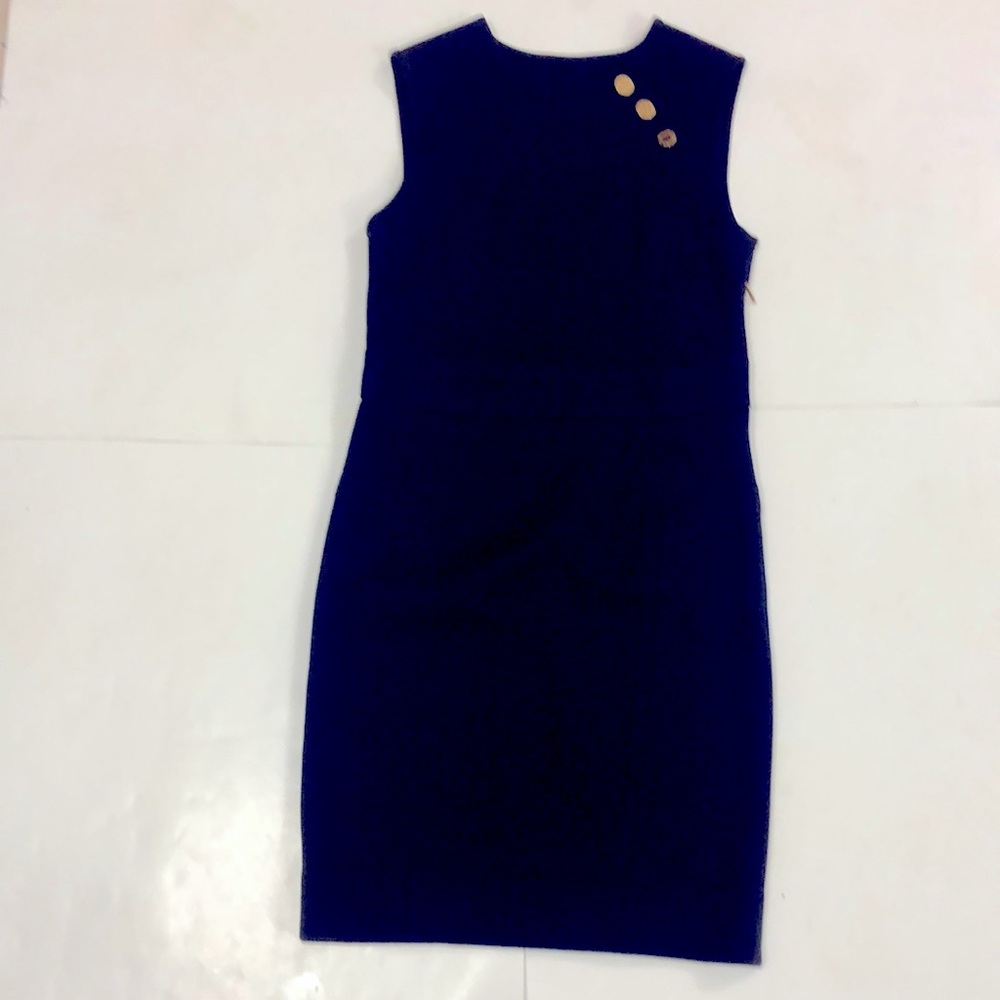 Tory Burch S Dress Dark Blue & Gold Buttons Detail Trim Stretch Warm Excellent